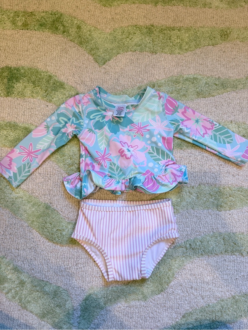 Ruffle Butts Pastel Pink & Mint Floral Rashguard Set